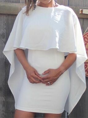 Lulu's White Cape-Sleeve Bodycon Mini Dress